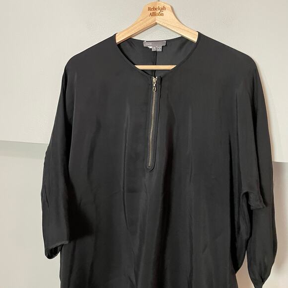 Vince 100% Silk Black Dolman Sleeve Blouse Zipper SZ Small Business Classic - Picture 2 of 10